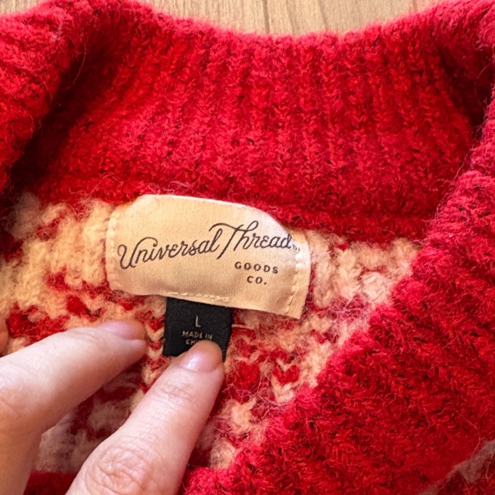 Universal Thread Red And White Patterned Sweater - image 2